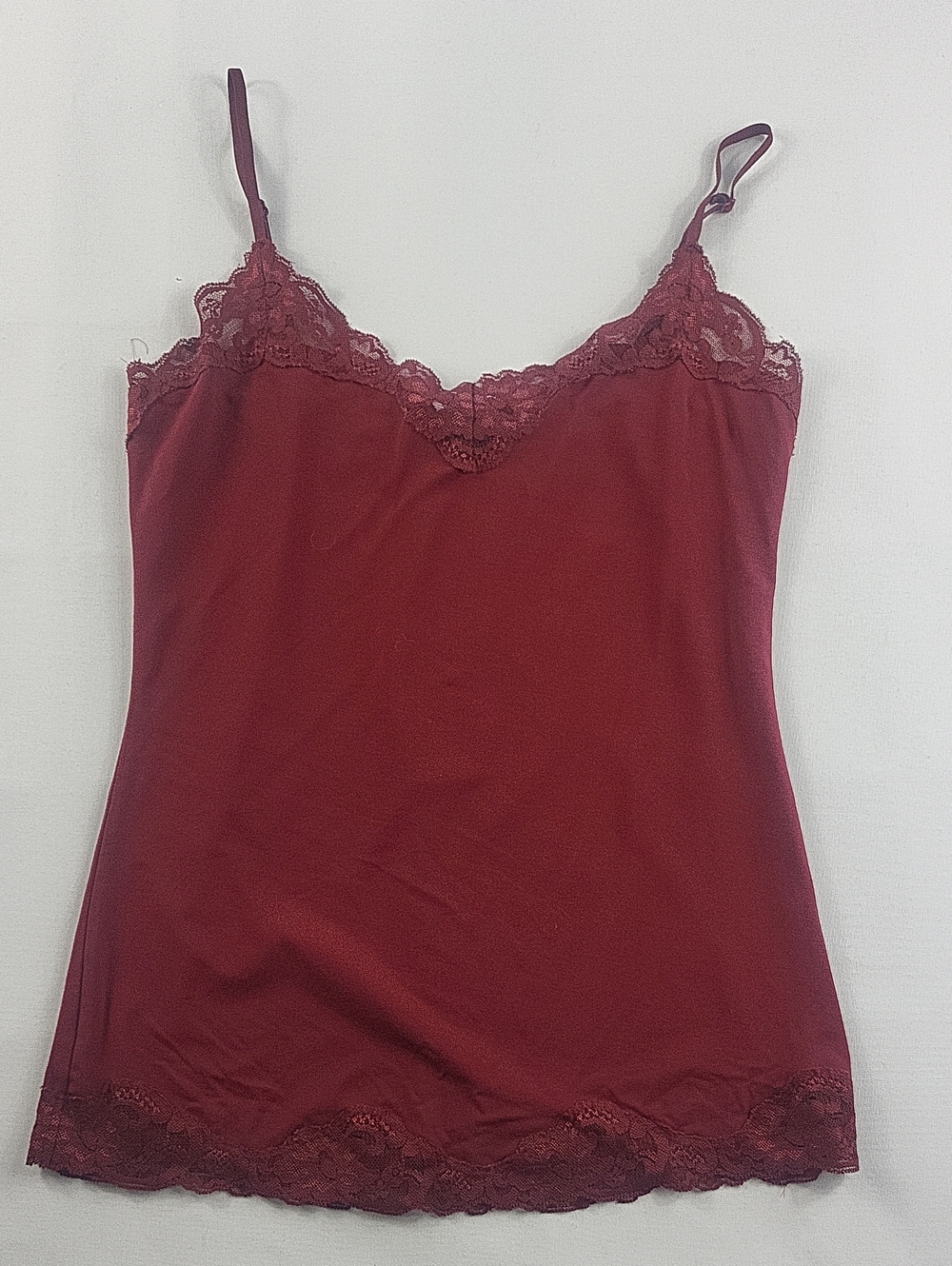 Y2K Smart Set Burgundy Lace Trim Spaghetti Strap Cami Top M